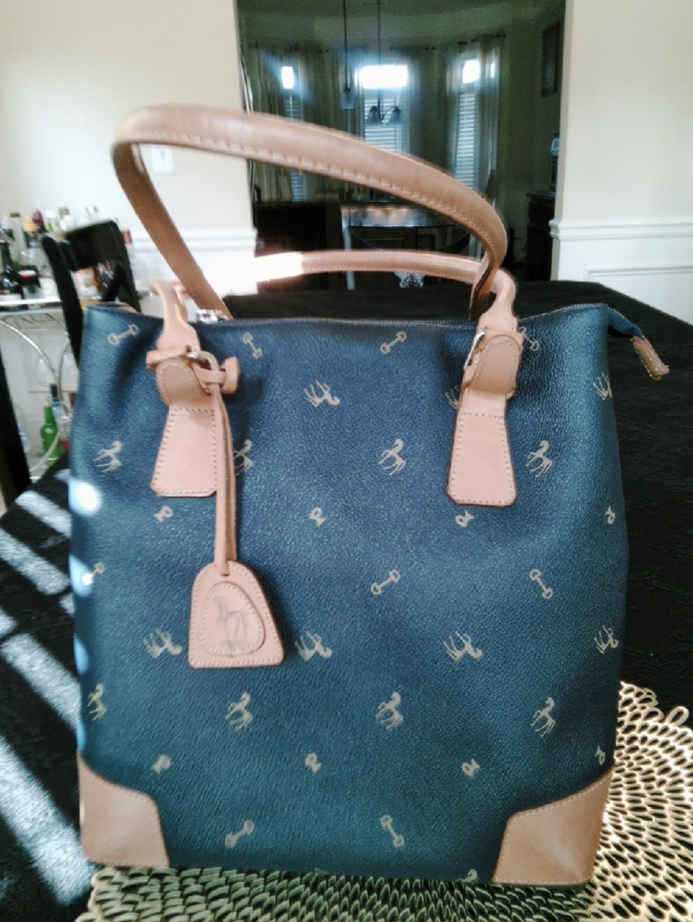 Petusco Navy bag With Leather Handle In EUC